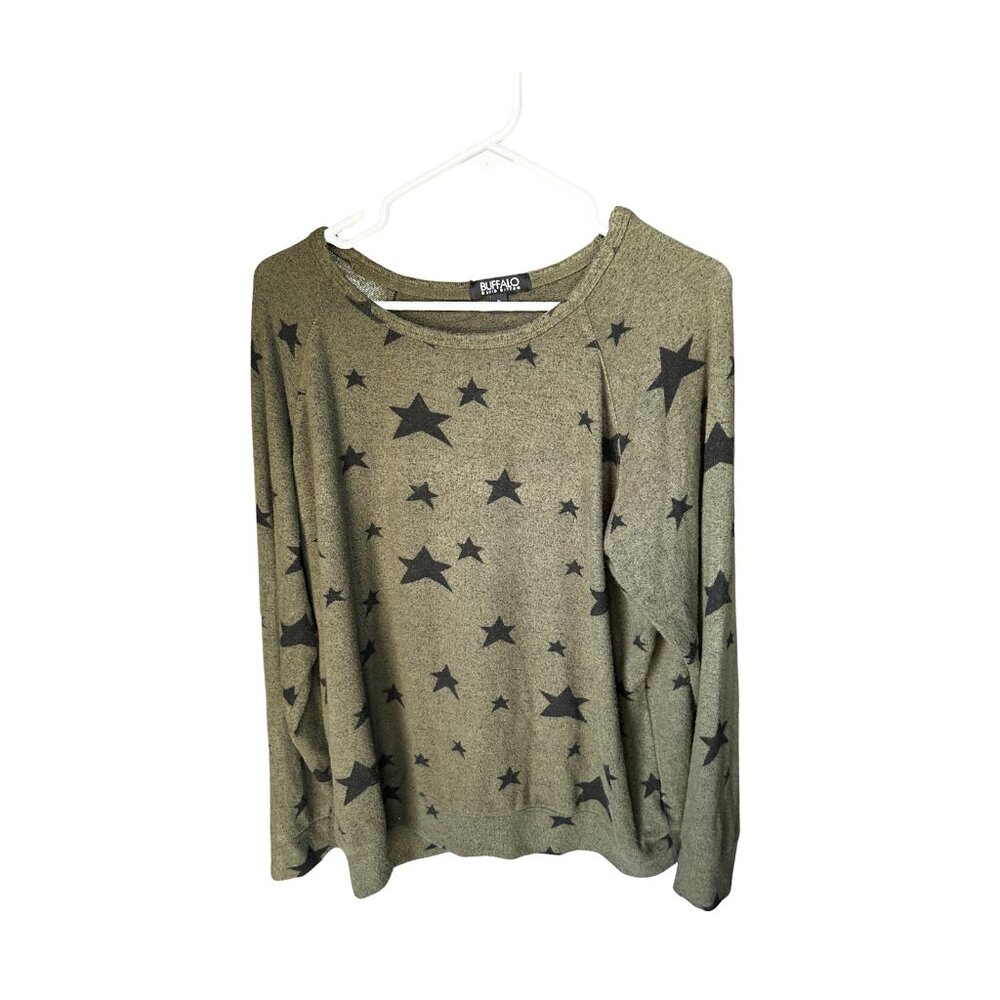 Buffalo David Bitton Sweater Women's XL Green Black Stars Pullover Super Soft